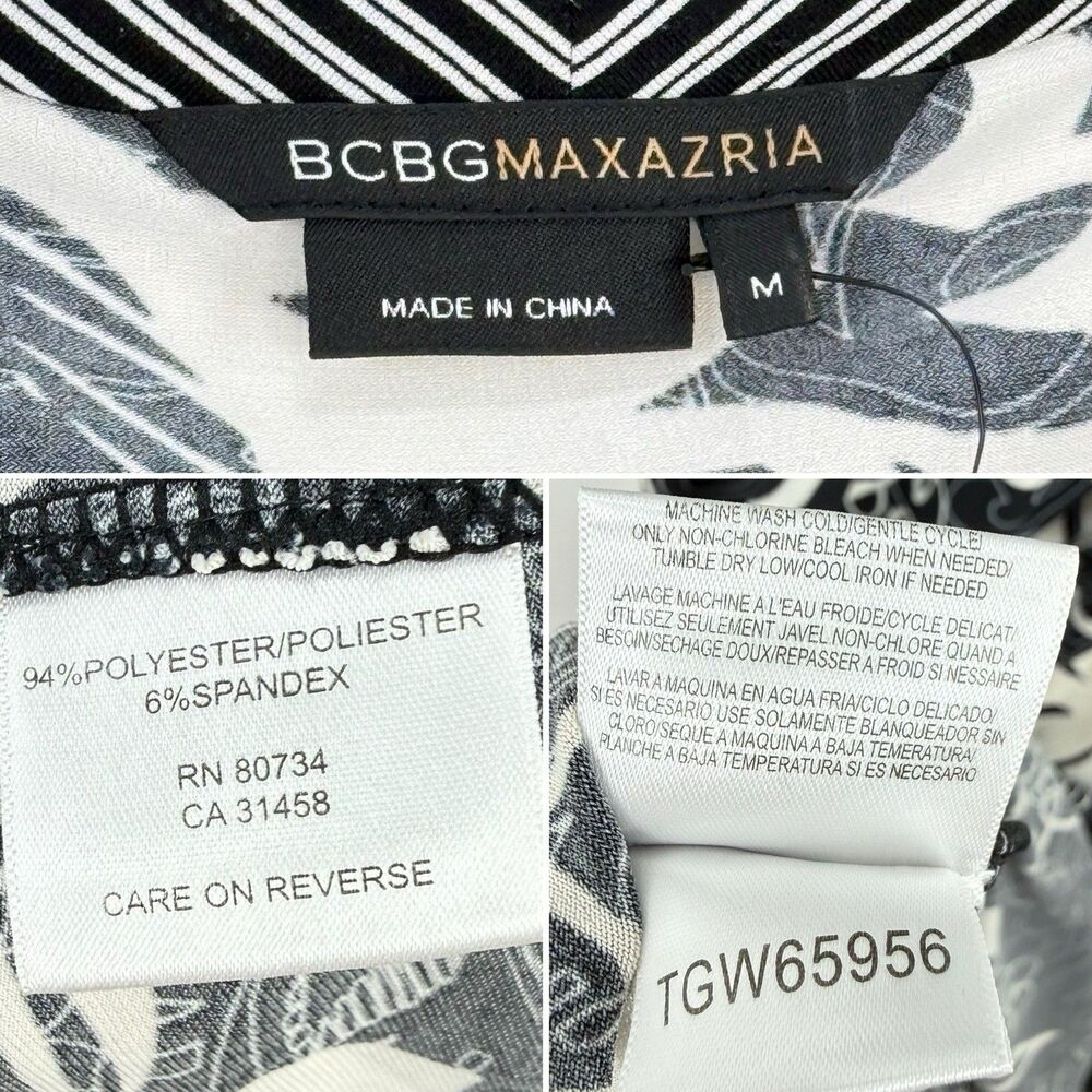 BCBGMAXAZRIA Dress Women's Médium Black Floral V Neck Belted Jersey 3/4 Sleeve - Picture 7 of 16